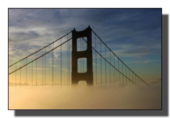 Golden gate in fog